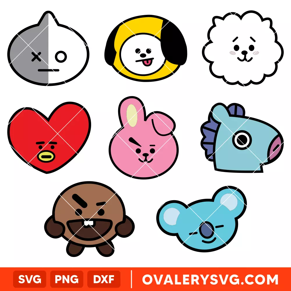 BT21 SVG Bundle, Kpop BTS Fan Art SVG, Cricut, Silhouette SVG PNG Cut File