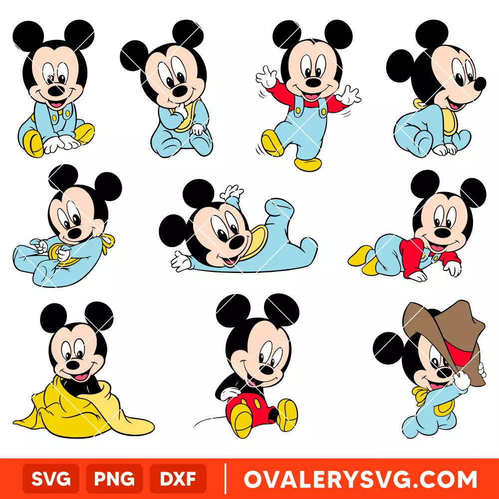 Baby Mickey SVG Bundle, Disney SVG, Cricut, Silhouette SVG PNG Cut File