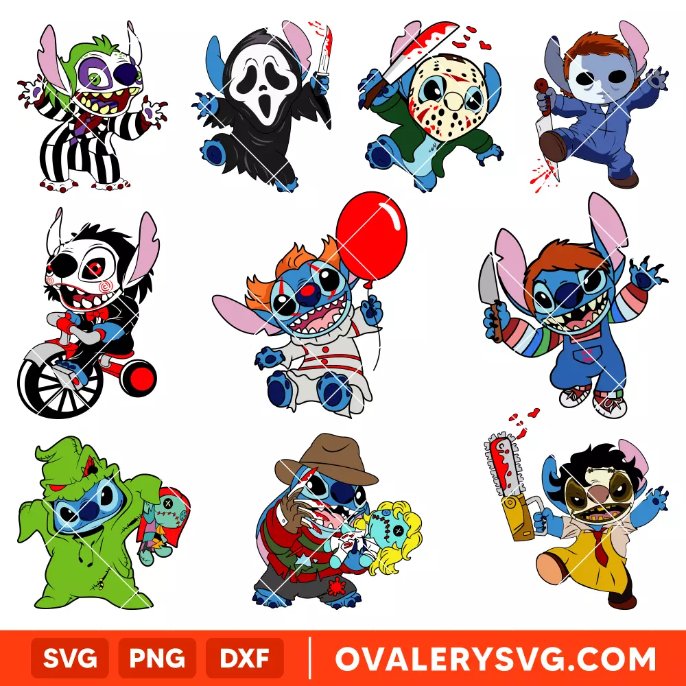 Layered Horror Movie Stitch Bundle SVG, Halloween SVG, Disney SVG, Cricut, Silhouette SVG PNG Cut File