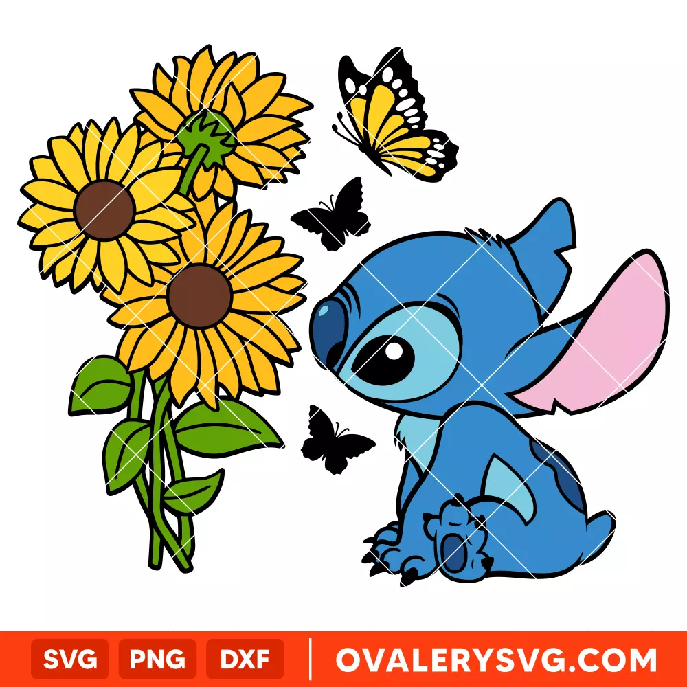 Stitch With Sunflowers Svg, Summer Svg, Disney Svg, Cricut, Silhouette Vector Cut File