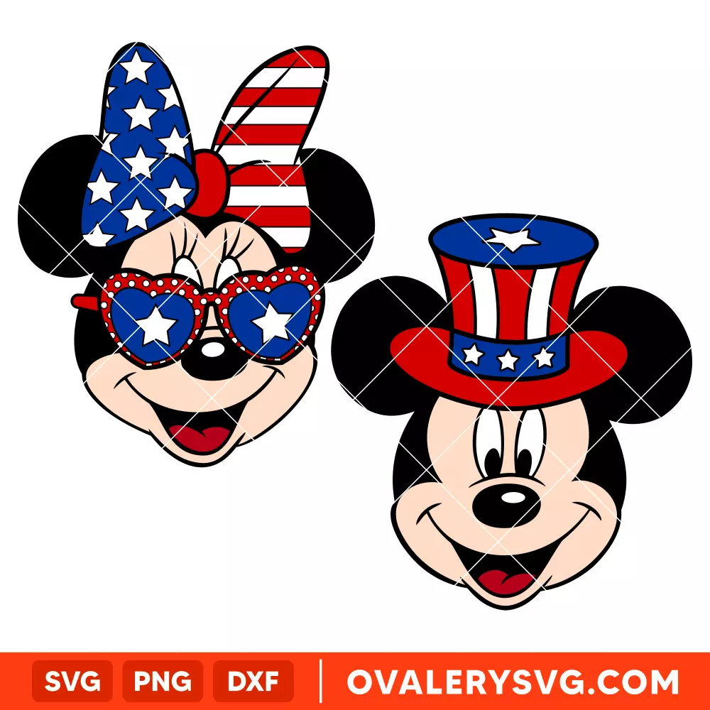 USA Flag Mickey & Minnie Mouse SVG, 4th of July SVG, Disney SVG, Cricut, Silhouette SVG PNG Cut File