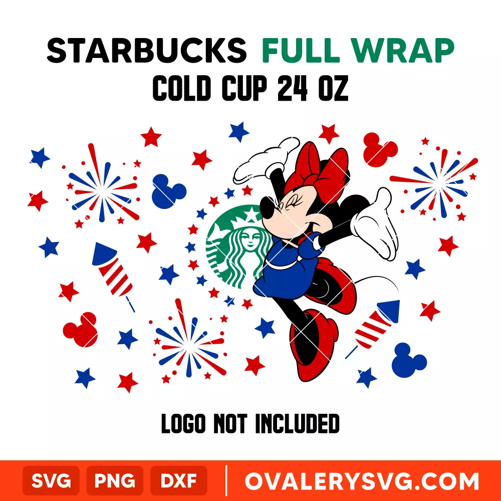 4th of July USA Minnie Mouse Full Wrap SVG, Starbucks SVG, Cold Cup SVG, Cricut, Silhouette SVG PNG Cut File