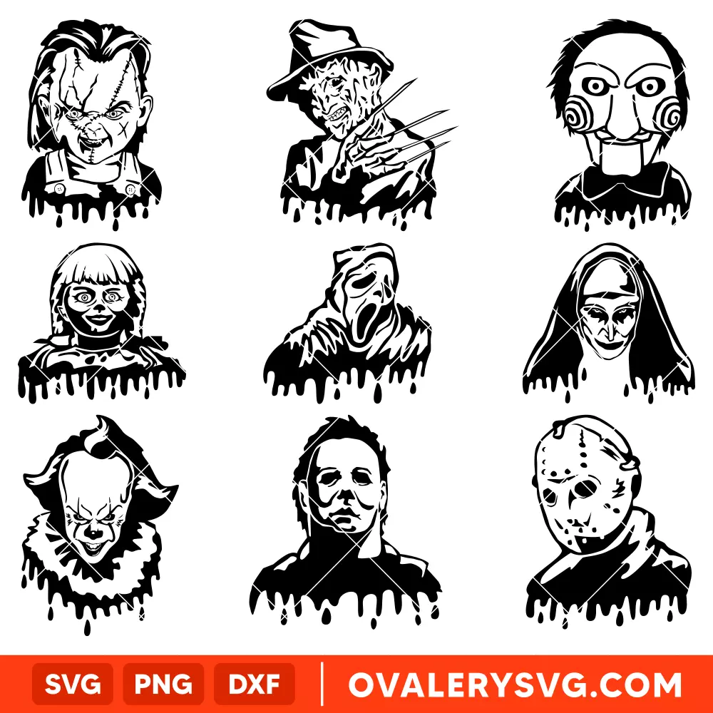 Horror Characters Drip SVG Bundle, Halloween SVG, Horror Movie SVG, Cricut, Silhouette Vector SVG PNG DXF Cut File
