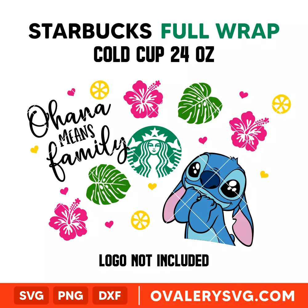 Ohana Means Family Stitch Full Wrap SVG, Starbucks SVG, Cold Cup SVG, Cricut, Silhouette SVG PNG Cut File