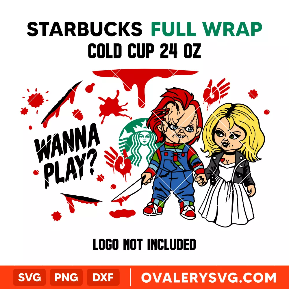 Chucky Wanna Play Starbucks Full Wrap SVG, Halloween SVG, Spooky Season SVG, Trick or Treat SVG, Cricut, Silhouette SVG PNG Cut File