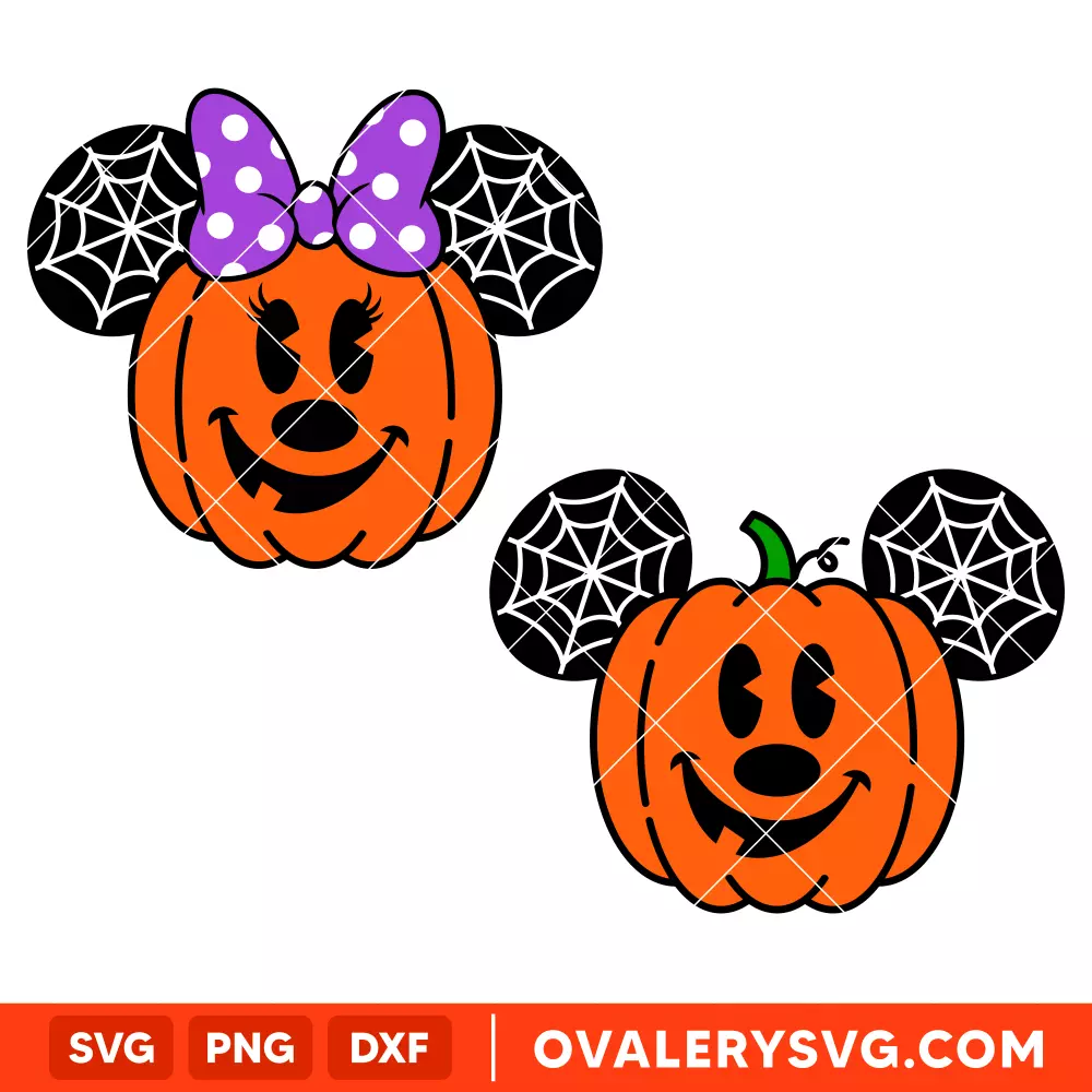 Halloween Pumpkin Mickey & Minnie SVG, Halloween SVG, Disney SVG, Cricut, Silhouette SVG PNG Cut File