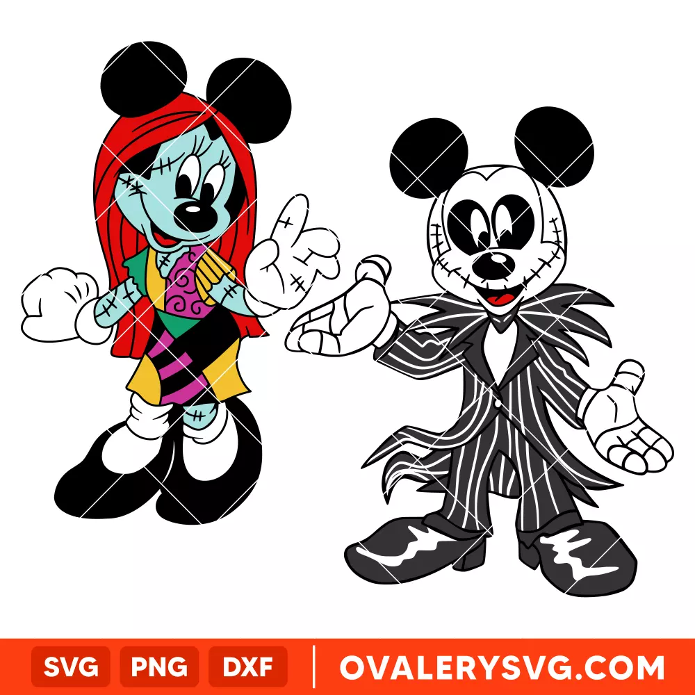 Jack and Sally Mickey & Minnie Bundle SVG, Halloween SVG, Spooky Season SVG, Disney SVG, Cricut, Silhouette SVG PNG Cut File