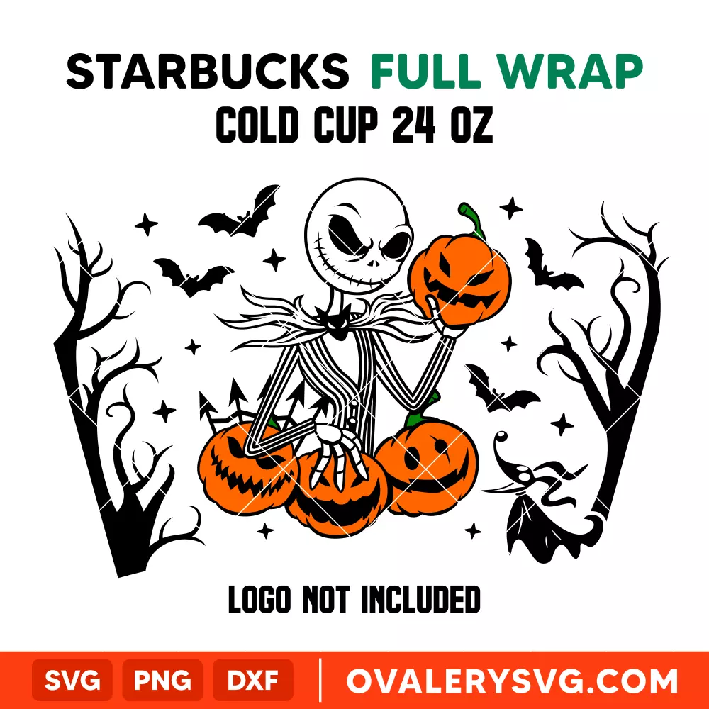 Jack Skellington Halloween Starbucks Full Wrap SVG, Halloween SVG, Spooky Season SVG, Trick or Treat SVG, Cricut, Silhouette SVG PNG Cut File