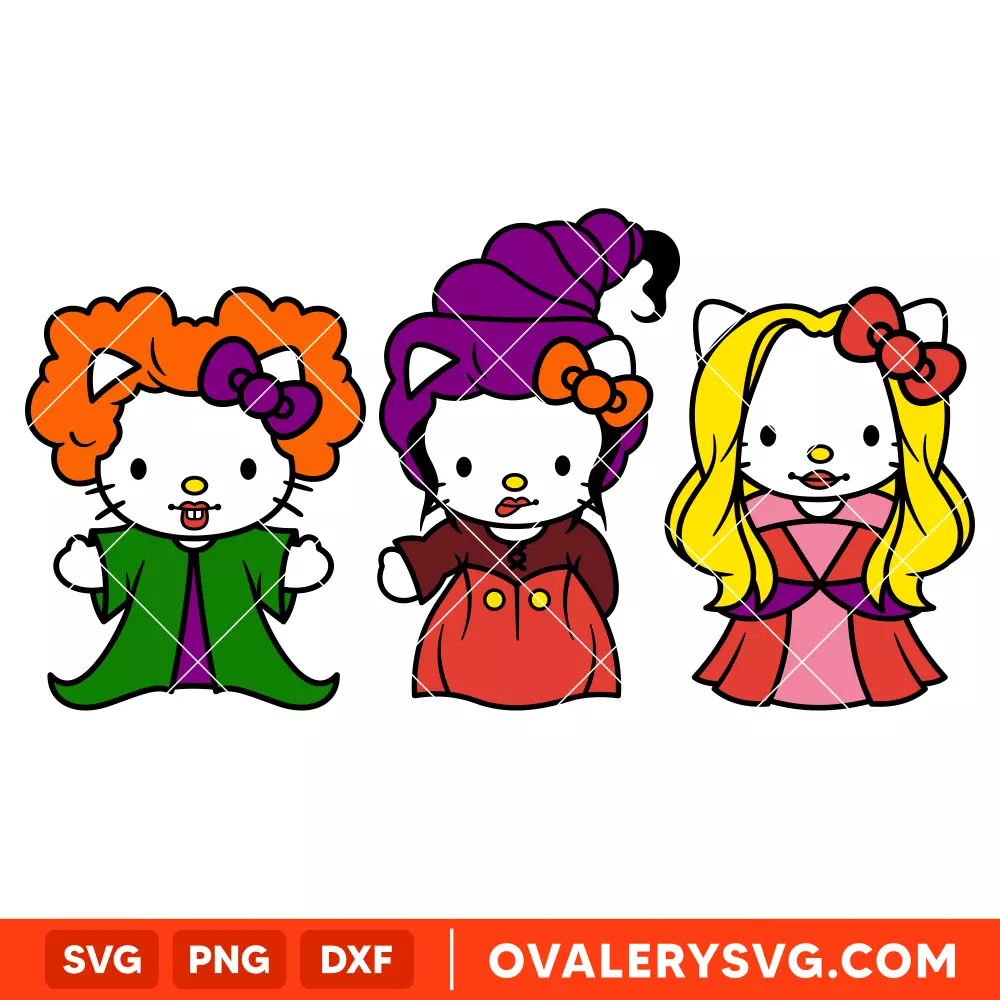 Hello Kitty Hocus Pocus Bundle SVG, Sanrio Halloween SVG, Sanderson Sisters SVG, Cricut, Silhouette SVG PNG Cut File