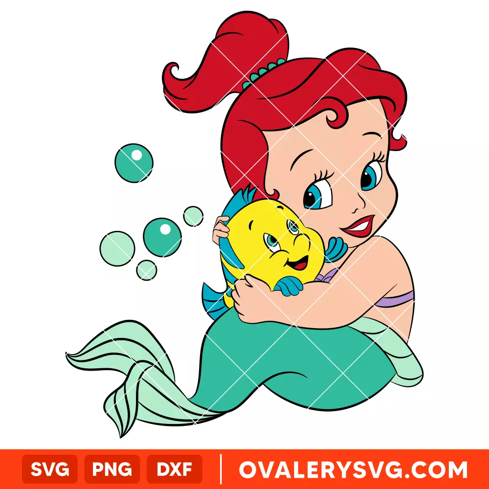 Baby Ariel Svg, Little Mermaid Svg, Disney Princess Svg, Cricut, Silhouette Vector Cut File