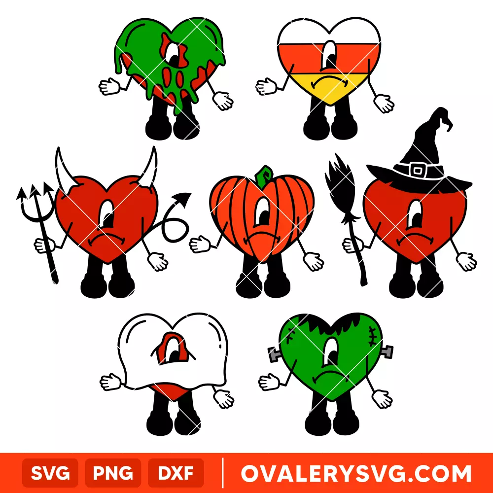 Bad Bunny Halloween Hearts SVG, Halloween SVG, Un Halloween Sin Ti SVG, Spooky Season SVG, Cricut, Silhouette SVG PNG Cut File