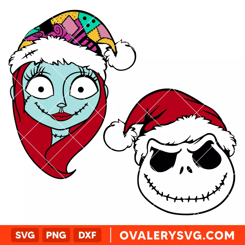 Christmas Jack & Sally Svg, Christmas Svg, Disney Christmas Svg, Santa Claus Svg, Cricut, Silhouette Vector Cut File