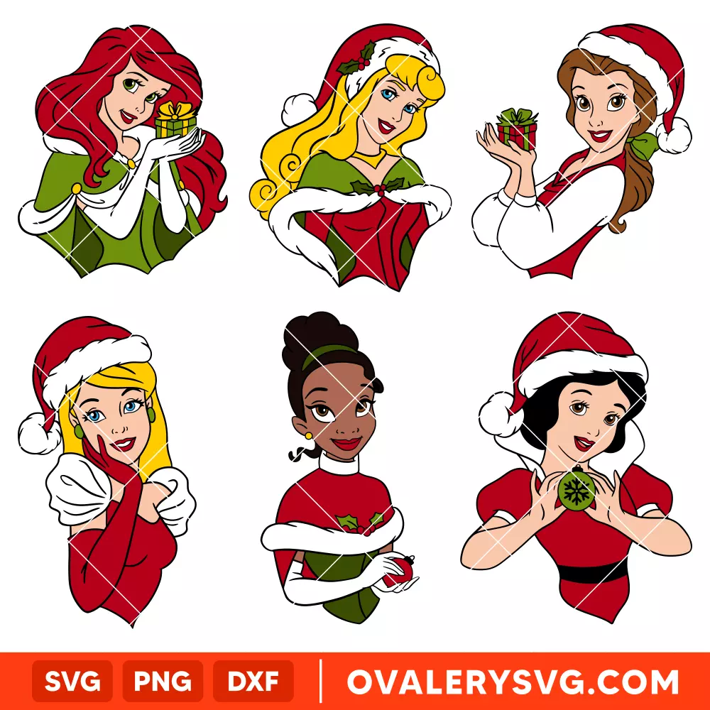 Christmas Princess Bundle Svg, Christmas Svg, Disney Svg, Cricut, Silhouette Vector Cut File