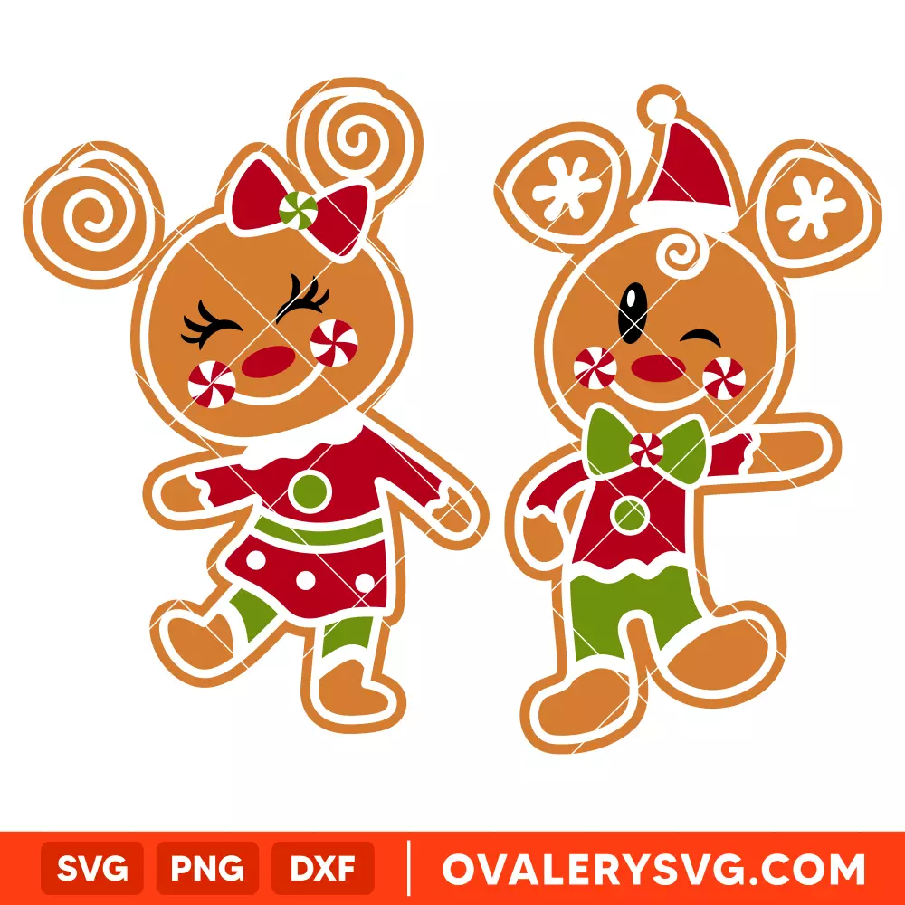 Mickey And Minnie Mouse Gingerbread Svg, Christmas Svg, Disney Christmas Svg, Santa Claus Svg, Cricut, Silhouette Vector Cut File