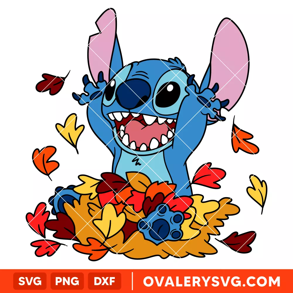 Stitch Autumn Leaves Svg, Fall Svg, Disney Svg, Cricut, Silhouette Vector Cut File