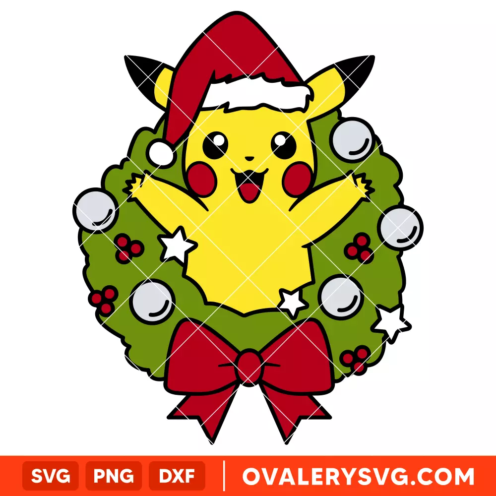 Christmas Pikachu Wreath Svg, Christmas Svg, Merry Christmas Svg, Pokemon Svg, Cricut, Silhouette Vector Cut File