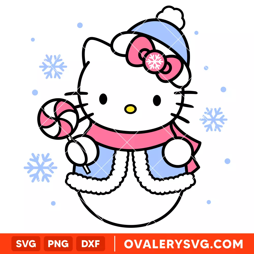 Hello Kitty Snowman Svg, Christmas Svg, Disney Christmas Svg, Kawaii Svg, Cricut, Silhouette Vector Cut File
