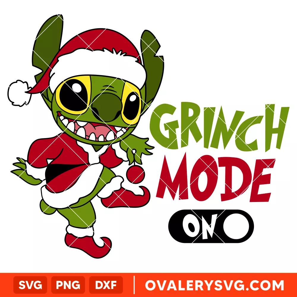 Stitch Grinch Mode On Svg, Christmas Svg, Merry Grinchmas Svg, Santa Claus Svg, Cricut, Silhouette Vector Cut File
