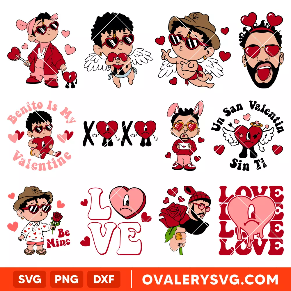 Bad Bunny Bundle SVG, Bad Bunny SVG, Valentine’s Day SVG, Baby Benito SVG, Cricut, Silhouette SVG PNG Cut File