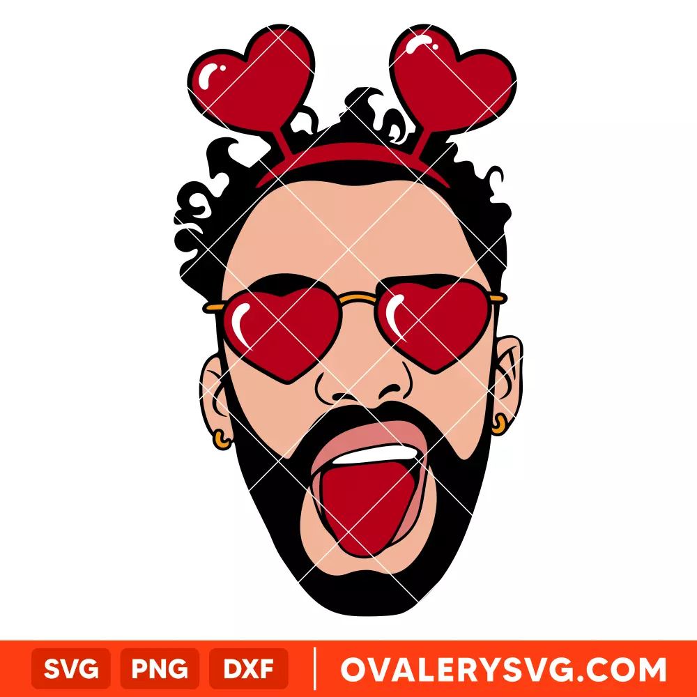 Bad Bunny Face Hearts SVG, Bad Bunny SVG, Valentine’s Day SVG, Baby Benito SVG, Cricut, Silhouette SVG PNG Cut File