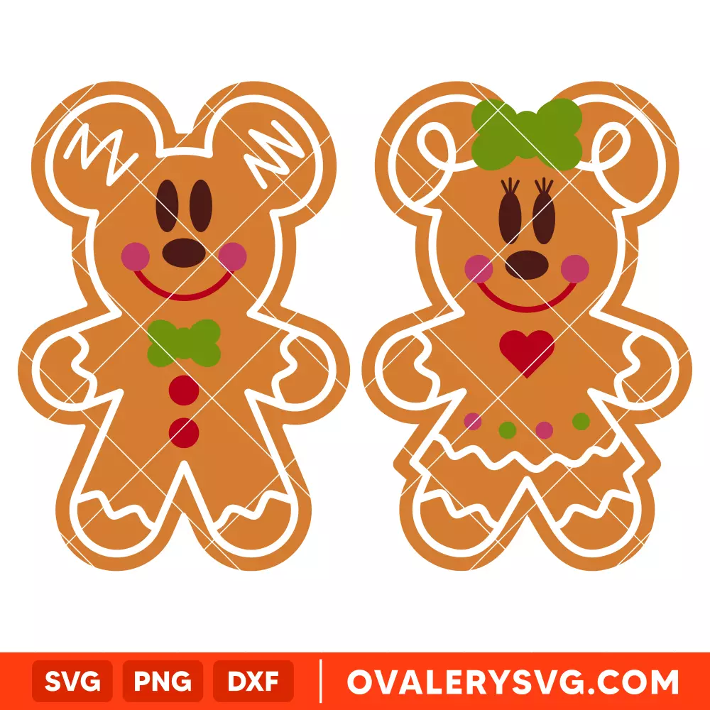 Layered Mickey & Minnie Gingerbread Svg, Christmas Svg, Disney Christmas Svg, Santa Claus Svg, Cricut, Silhouette Vector Cut File