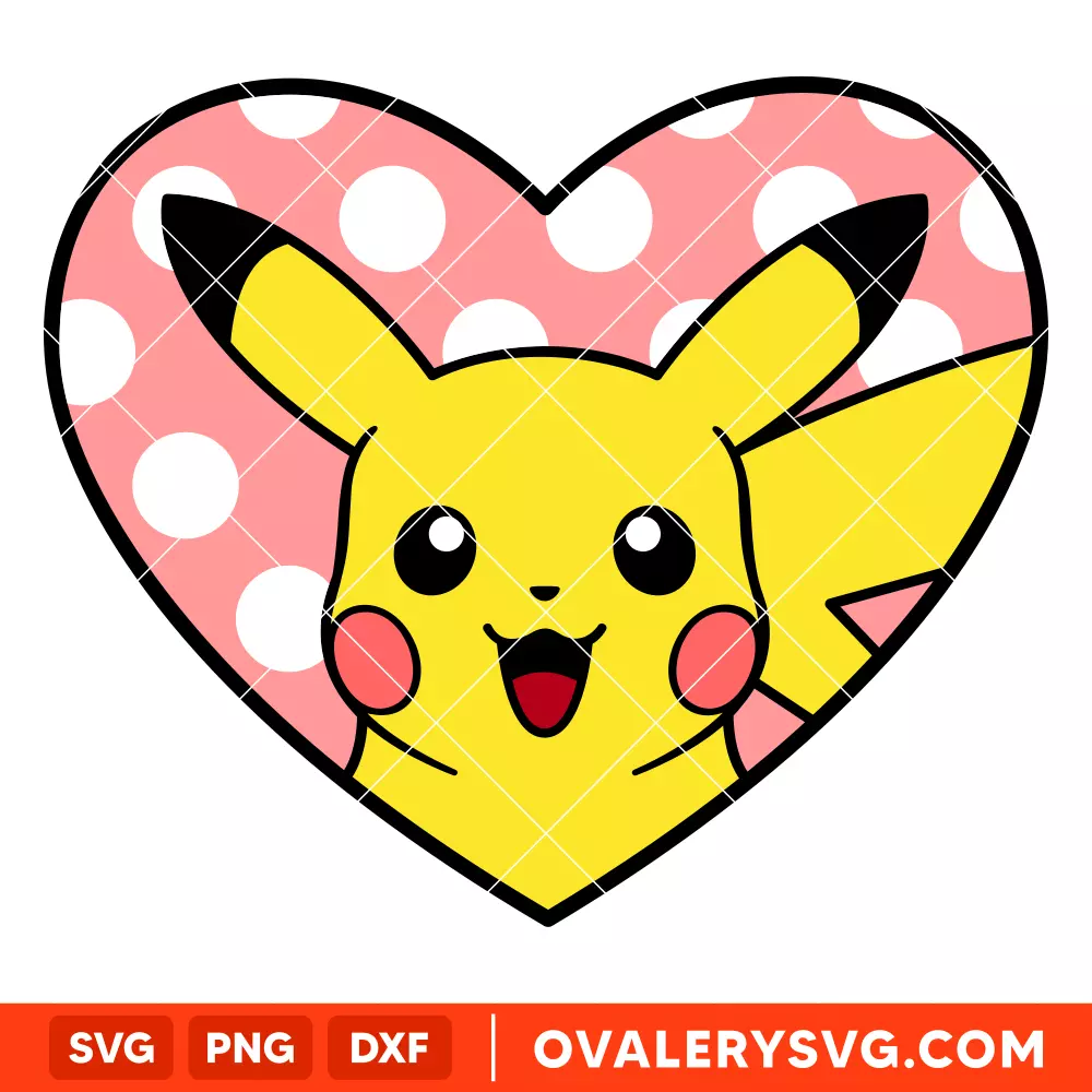 Pikachu Valentine Heart SVG, Valentine’s Day SVG, Pokemon SVG, Cricut, Silhouette SVG PNG Cut File