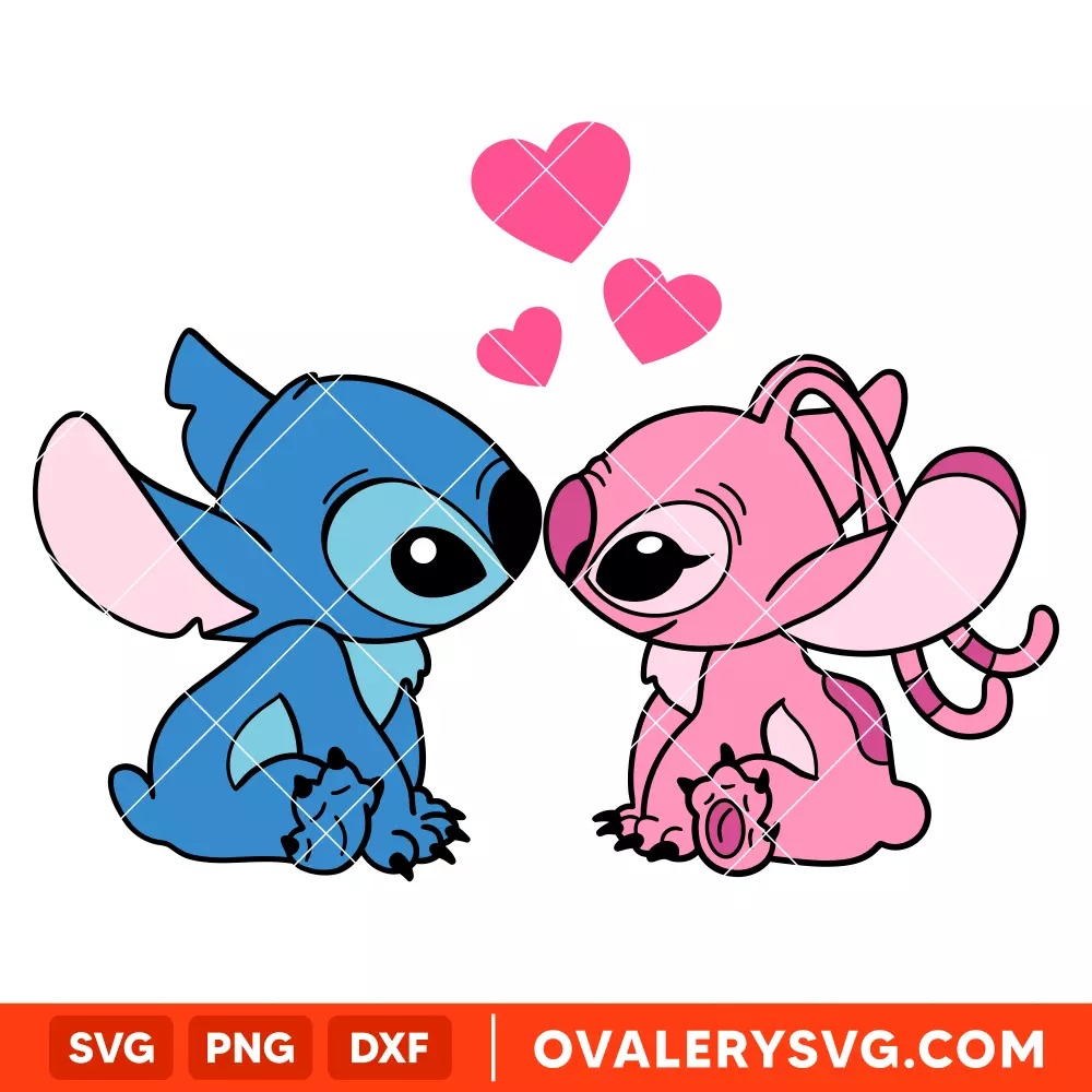 Stitch and Angel SVG, Valentine’s Day SVG, Disney SVG, Cricut, Silhouette SVG PNG Cut File