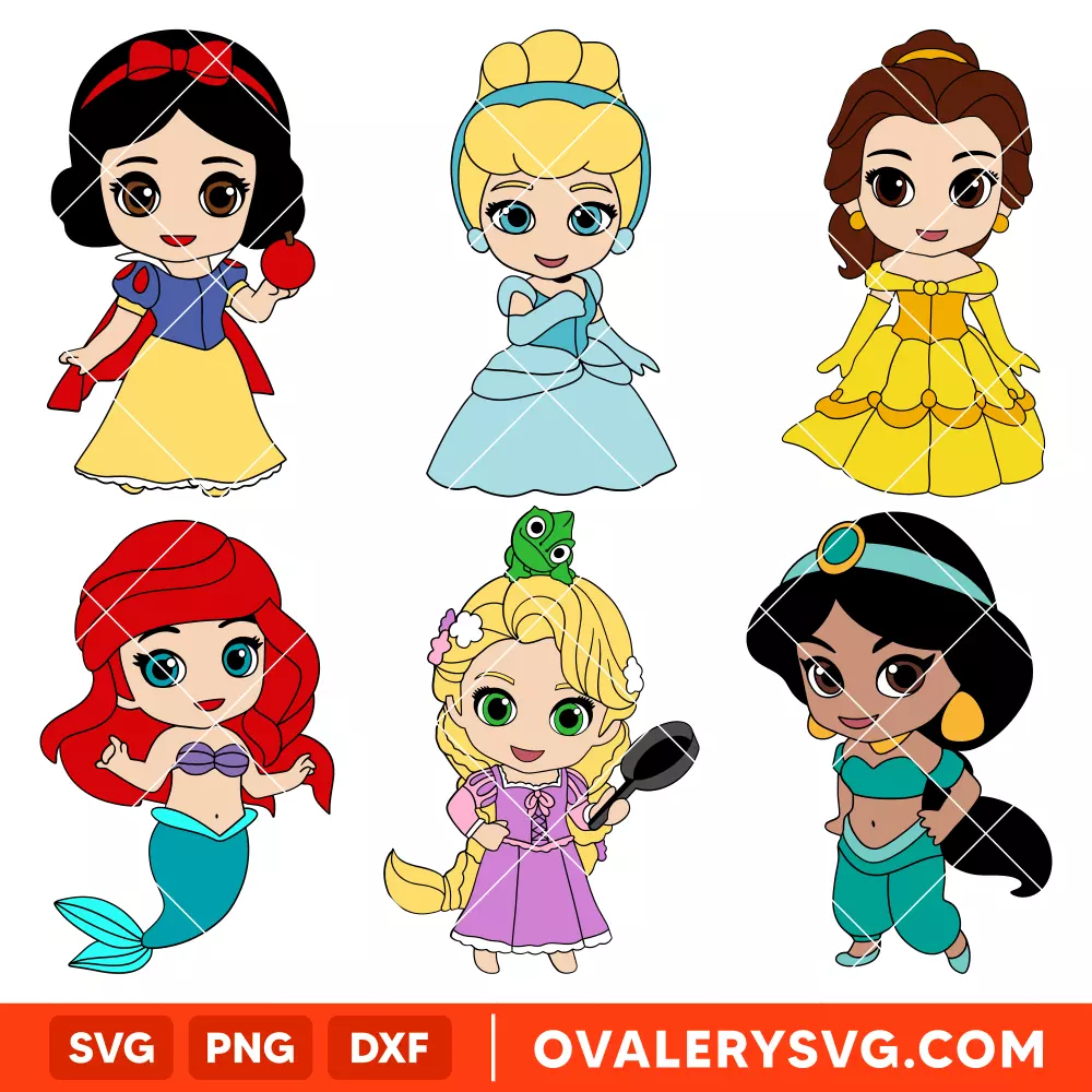 Disney Baby Princess Bundle SVG, Cute Princess SVG, Cricut, Silhouette SVG PNG Cut File