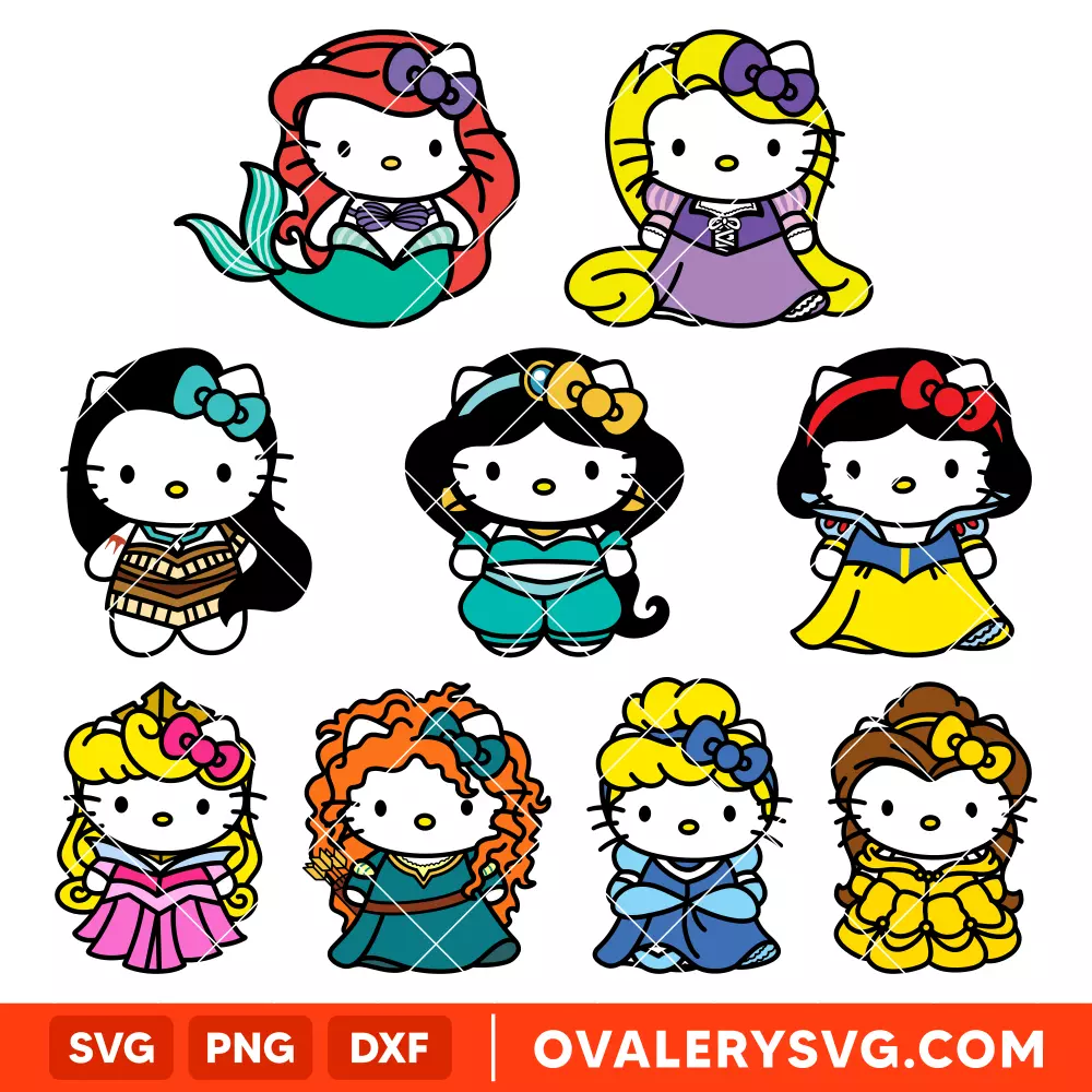 Hello Kitty Disney Princess Svg, Sanrio Svg, Disney Svg, Cricut, Silhouette Vector Cut File