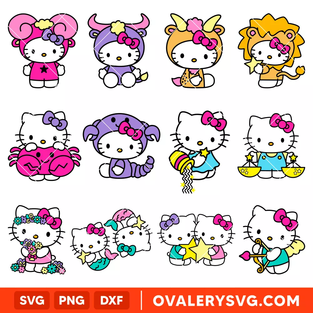 Hello Kitty Zodiac SVG Bundle SVG, Horoscope SVG, Sanrio SVG, Cricut, Silhouette SVG PNG Cut File
