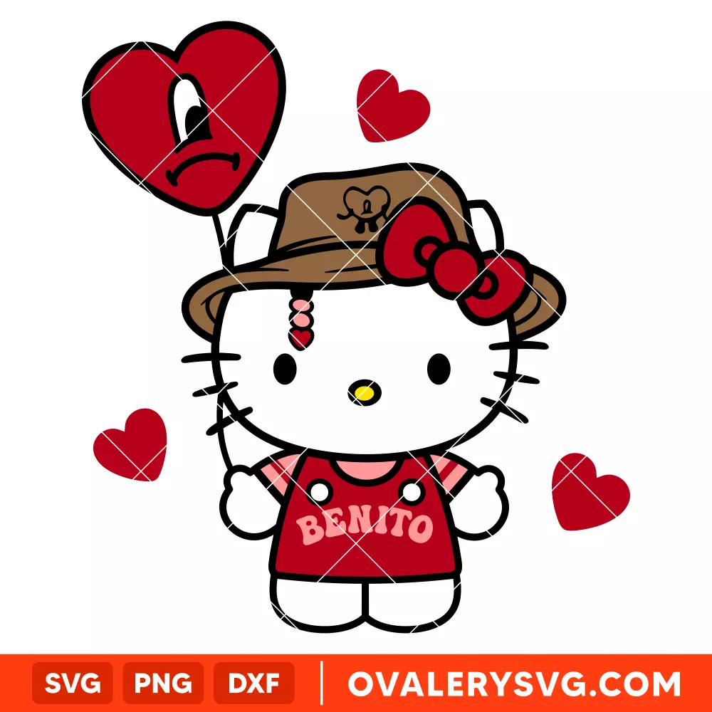Valentine Benito Hello Kitty Svg, Sanrio Valentine’s Day Svg, Bad Bunny Svg, Cricut, Silhouette Vector Cut File