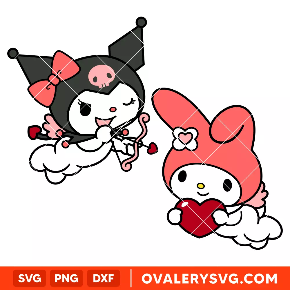 Valentine My Melody & Kuromi Bundle SVG, Valentine’s Day SVG, Sanrio SVG, Cricut, Silhouette SVG PNG Cut File