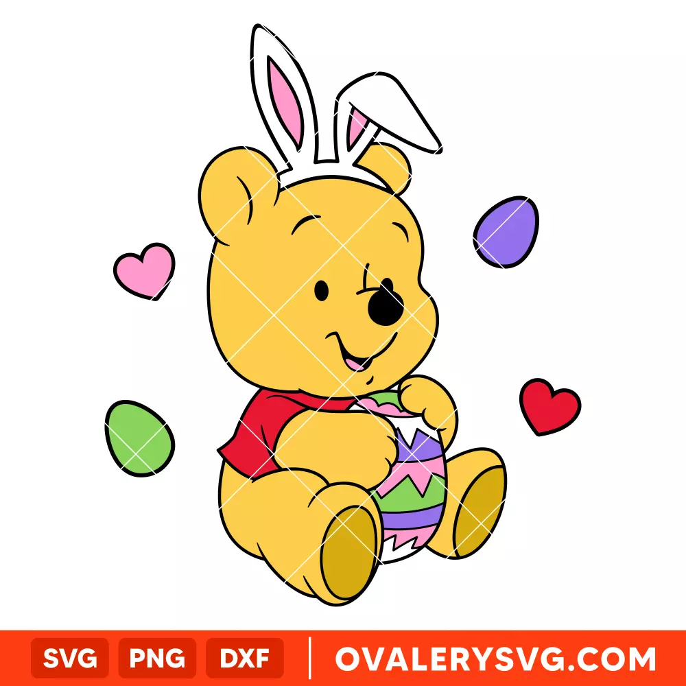 Baby Pooh Easter Bunny SVG, Easter Bunny SVG, Happy Easter SVG, Disney SVG, Cricut, Silhouette SVG PNG Cut File