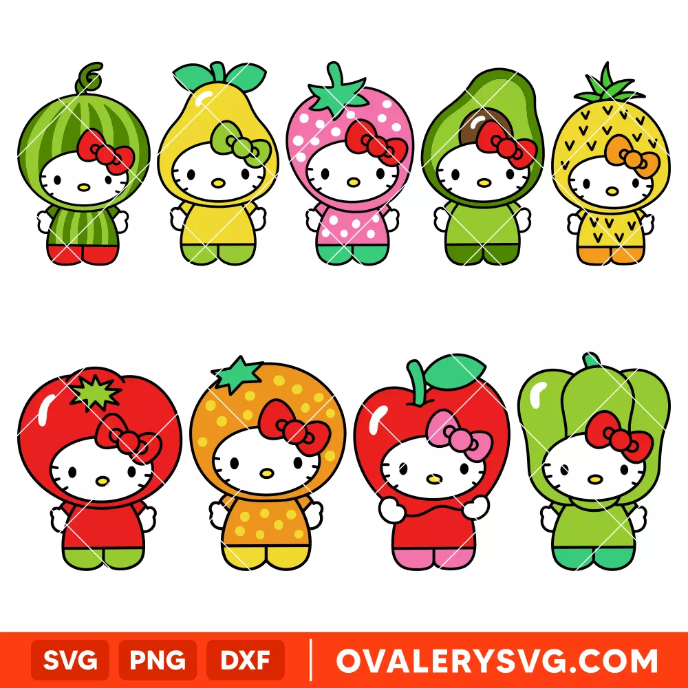 Hello Kitty Fruits Bundle SVG, Sanrio SVG, Kawaii SVG, Cricut, Silhouette SVG PNG Cut File