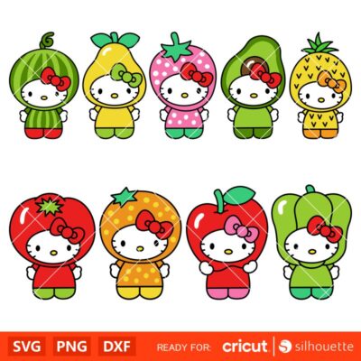 Hello Kitty Fruits Bbundle Svg, Kawaii Svg, Sanrio Svg, Disney Svg
