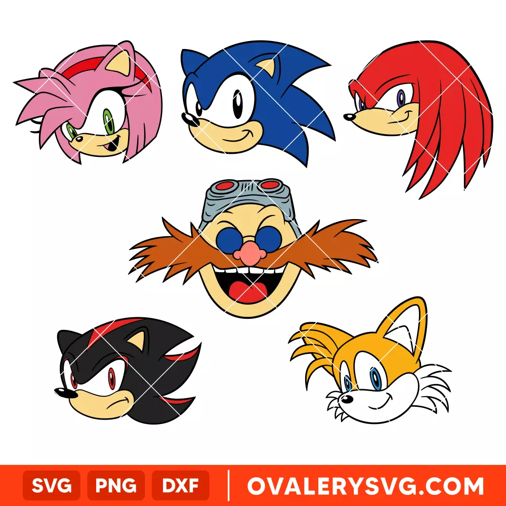 Sonic the Hedgehog Bundle SVG, Sonic Face SVG, Sonic Head SVG, Layered SVG, Cricut, Silhouette SVG PNG Cut File