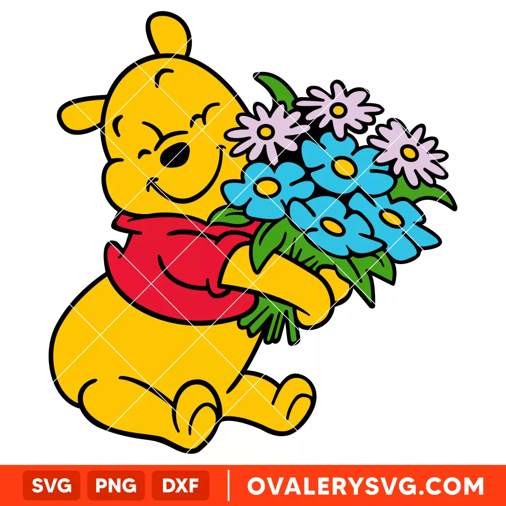 Winnie the Pooh Flowers Svg, Spring Svg, Mother’s Day Svg, Disney Svg, Cricut, Silhouette Vector Cut File