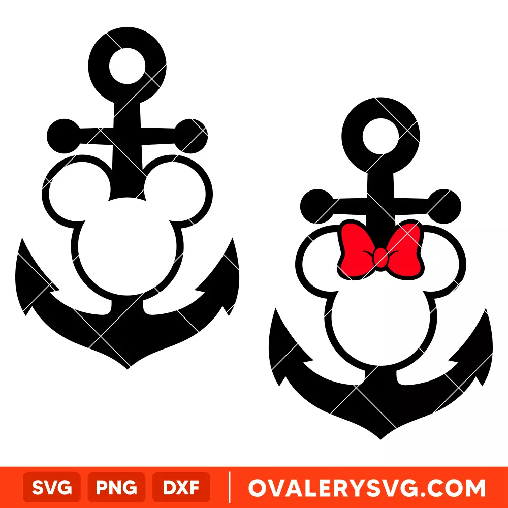 Anchor Mickey & Minnie Head SVG, Mickey Cruise SVG, Family Cruise SVG, Disney SVG, Cricut, Silhouette SVG PNG Cut File