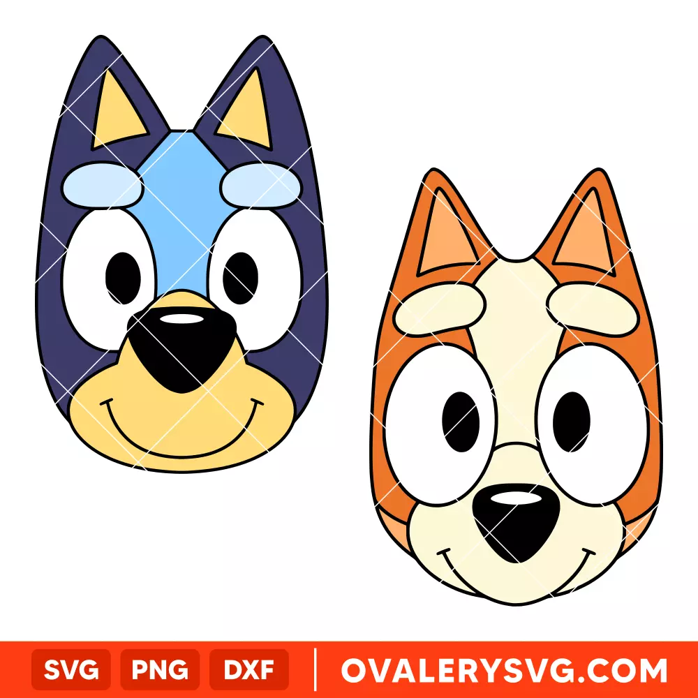 Bluey Bingo Faces Bundle SVG, Birthday Invitation SVG, Bluey the Dog SVG, Bluey And Bingo SVG, Cricut, Silhouette SVG PNG Cut File
