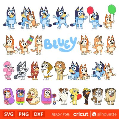 Bluey Characters Bundle Svg, Birthday Invitation Svg, Bluey the Dog Svg