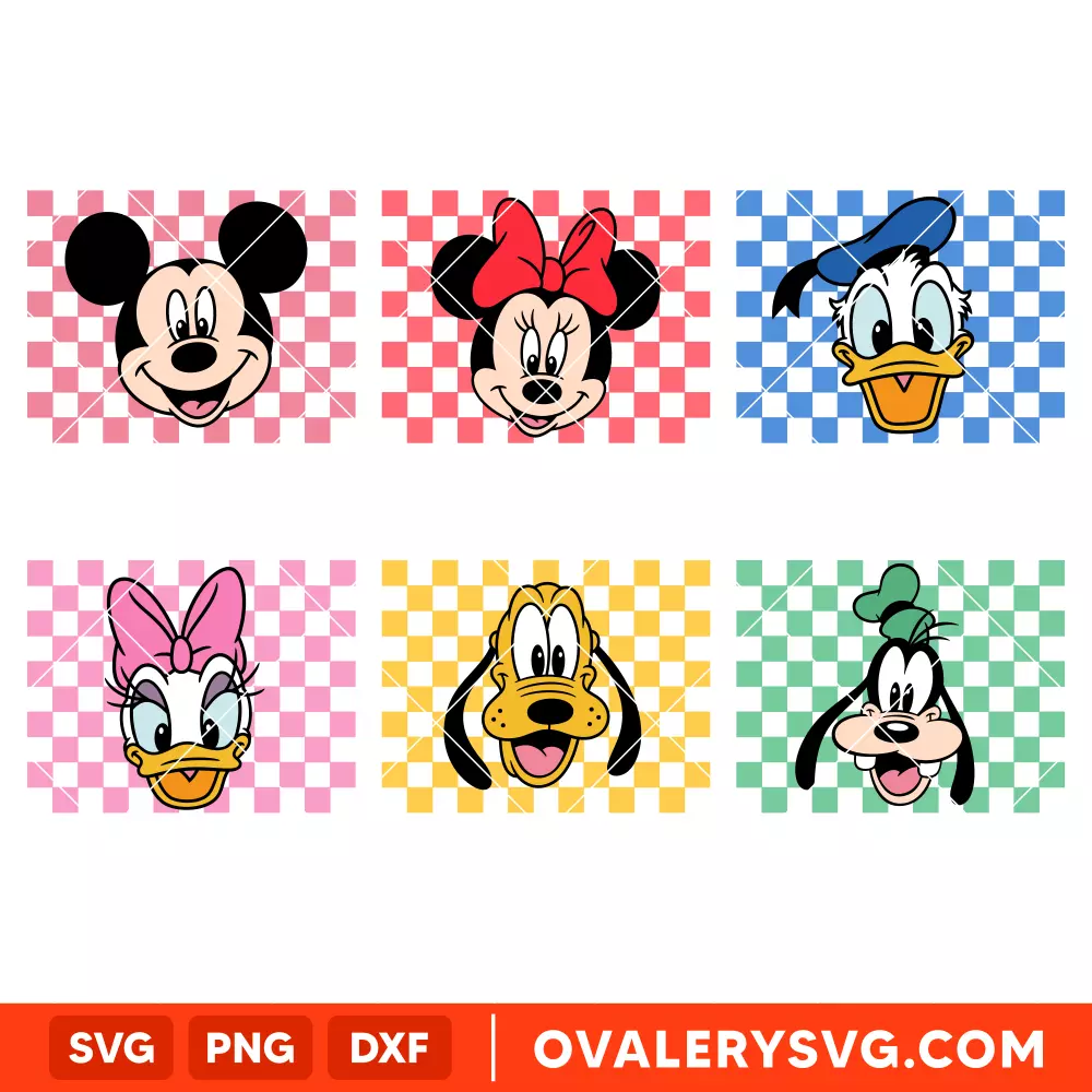 Mickey and Friends Checkered Bundle SVG, Disney Characters SVG | Instant Download SVG PNG Cut File for Cricut & Silhouette