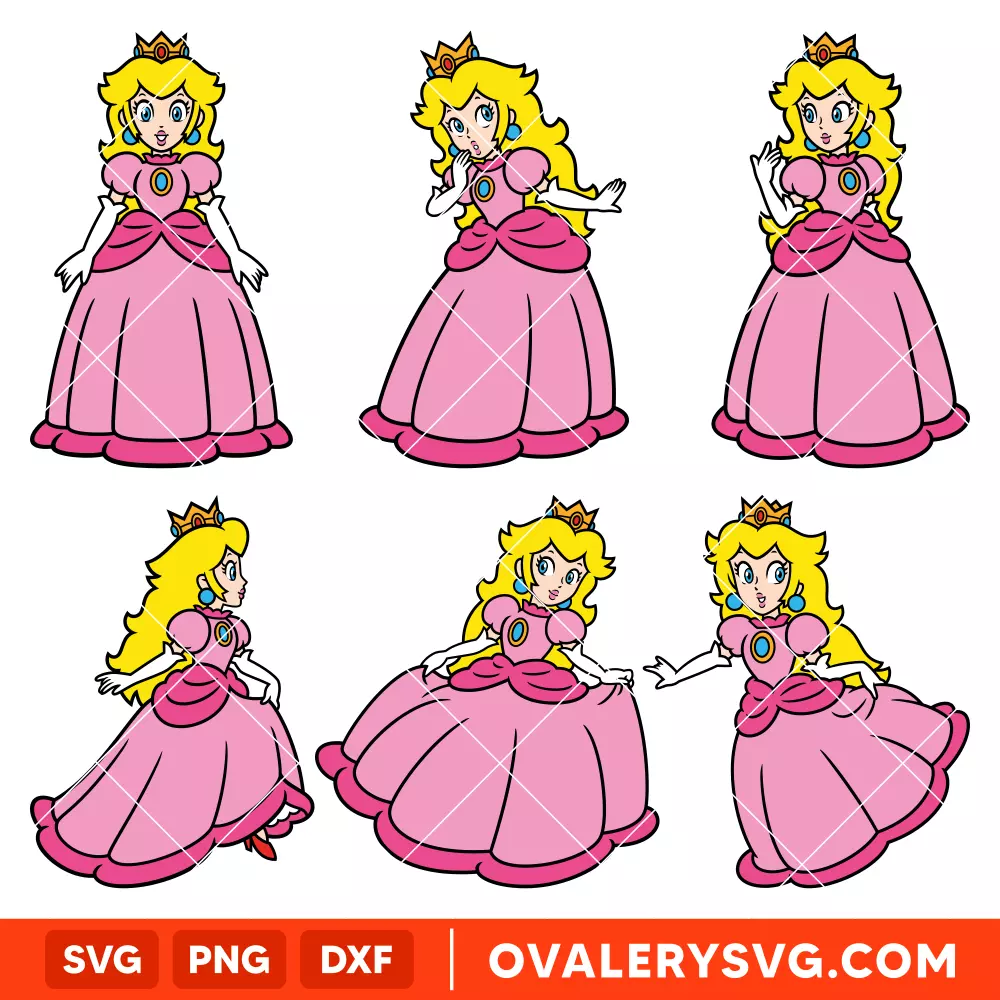 Princess Peach Bundle SVG, Mario Characters SVG, Super Mario SVG, Mario Bros SVG, Cricut, Silhouette SVG PNG Cut File