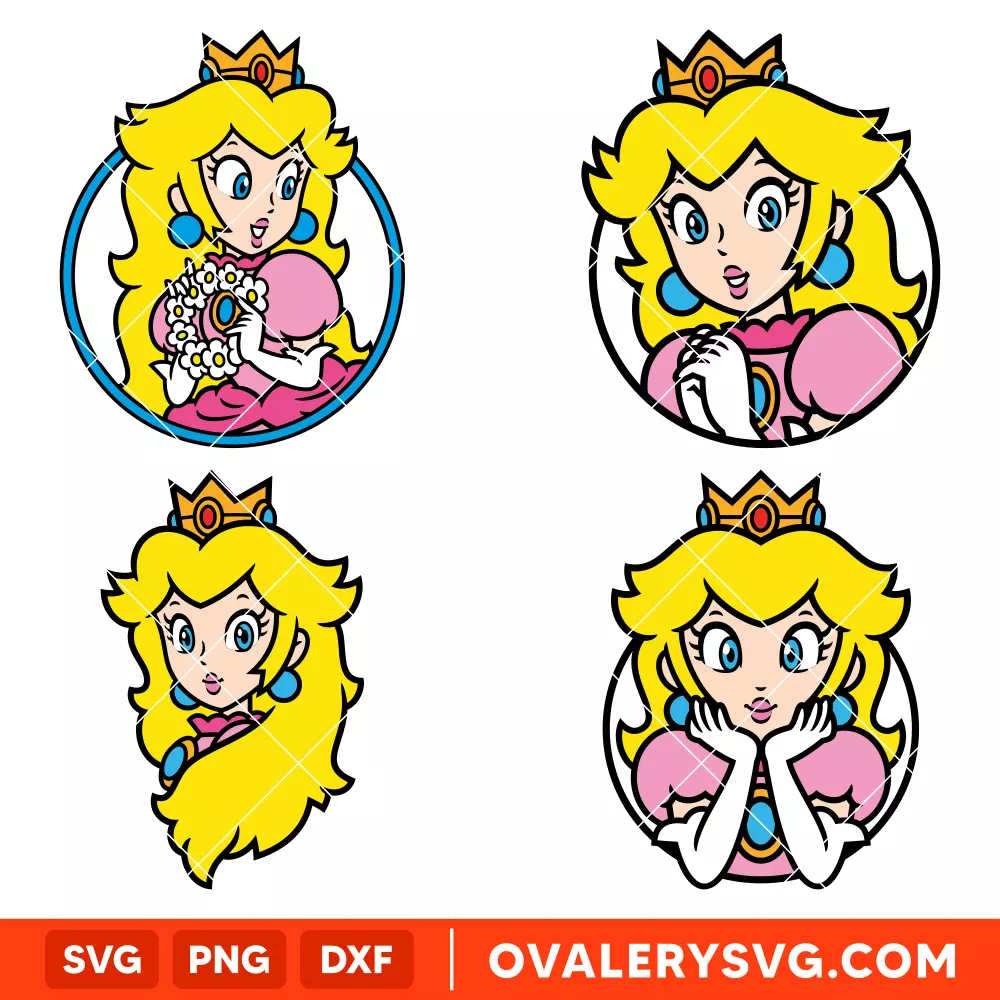 Princess Peach Face Bundle SVG, Mario Characters SVG, Super Mario SVG, Mario Bros SVG, Cricut, Silhouette SVG PNG Cut File