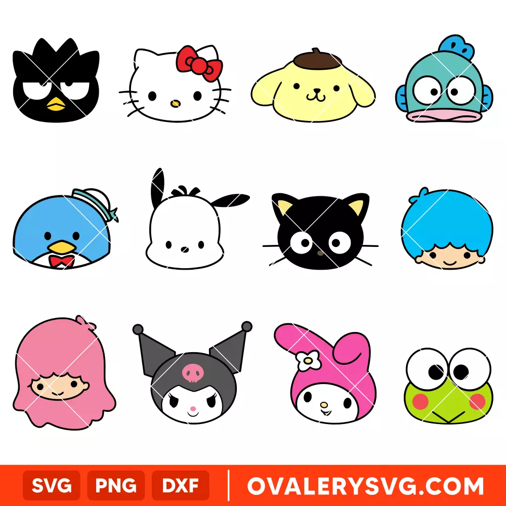 Sanrio Characters Bundle SVG, Hello Kitty SVG, Kawaii SVG, Cricut, Silhouette SVG PNG Cut File