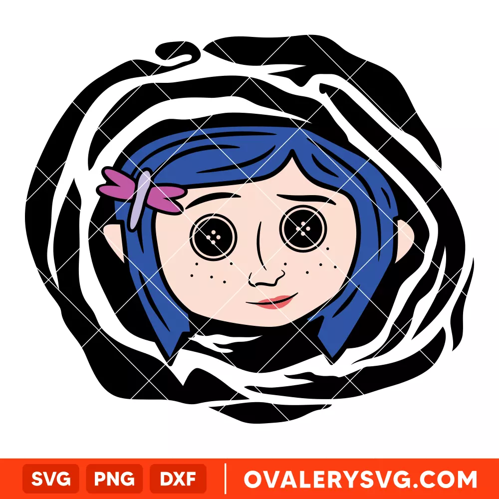 Coraline Head SVG, Coraline Button Eyes SVG, Halloween SVG, Horror SVG, Cricut, Silhouette SVG PNG Cut File