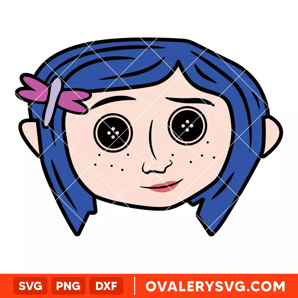 Coraline Head SVG, Coraline Button Eyes SVG, Halloween SVG, Horror SVG, Cricut, Silhouette SVG PNG Cut File