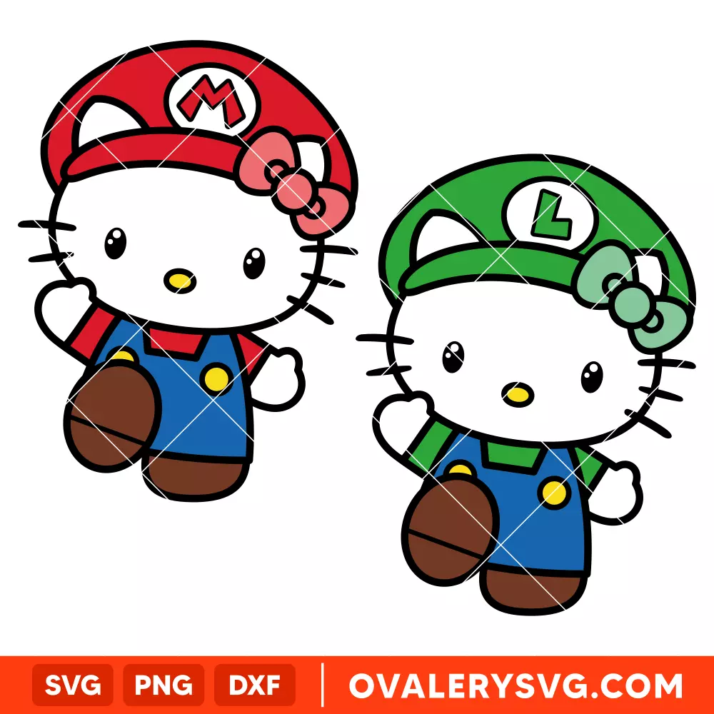 Mario & Luigi Hello Kitty Bundle SVG, Super Mario SVG, Sanrio SVG, Cricut, Silhouette SVG PNG Cut File