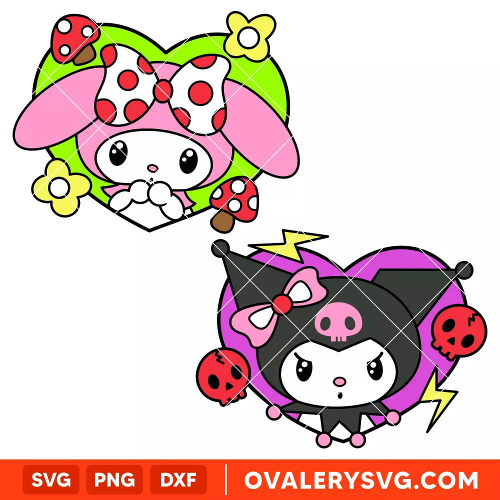 My Melody & Kuromi Bundle SVG, Sanrio SVG, Hello Kitty SVG, Cricut, Silhouette SVG PNG Cut File
