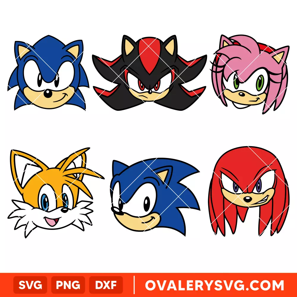 Sonic the Hedgehog Bundle SVG, Sonic Face SVG, Sonic Head SVG, Layered SVG, Cricut, Silhouette SVG PNG Cut File