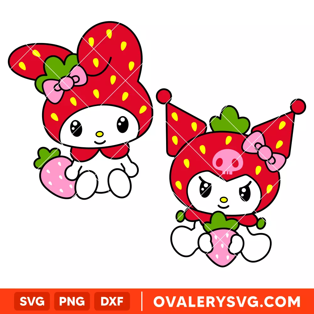 Strawberry My Melody & Kuromi Bundle SVG, Sanrio SVG, Hello Kitty SVG, Cricut, Silhouette SVG PNG Cut File